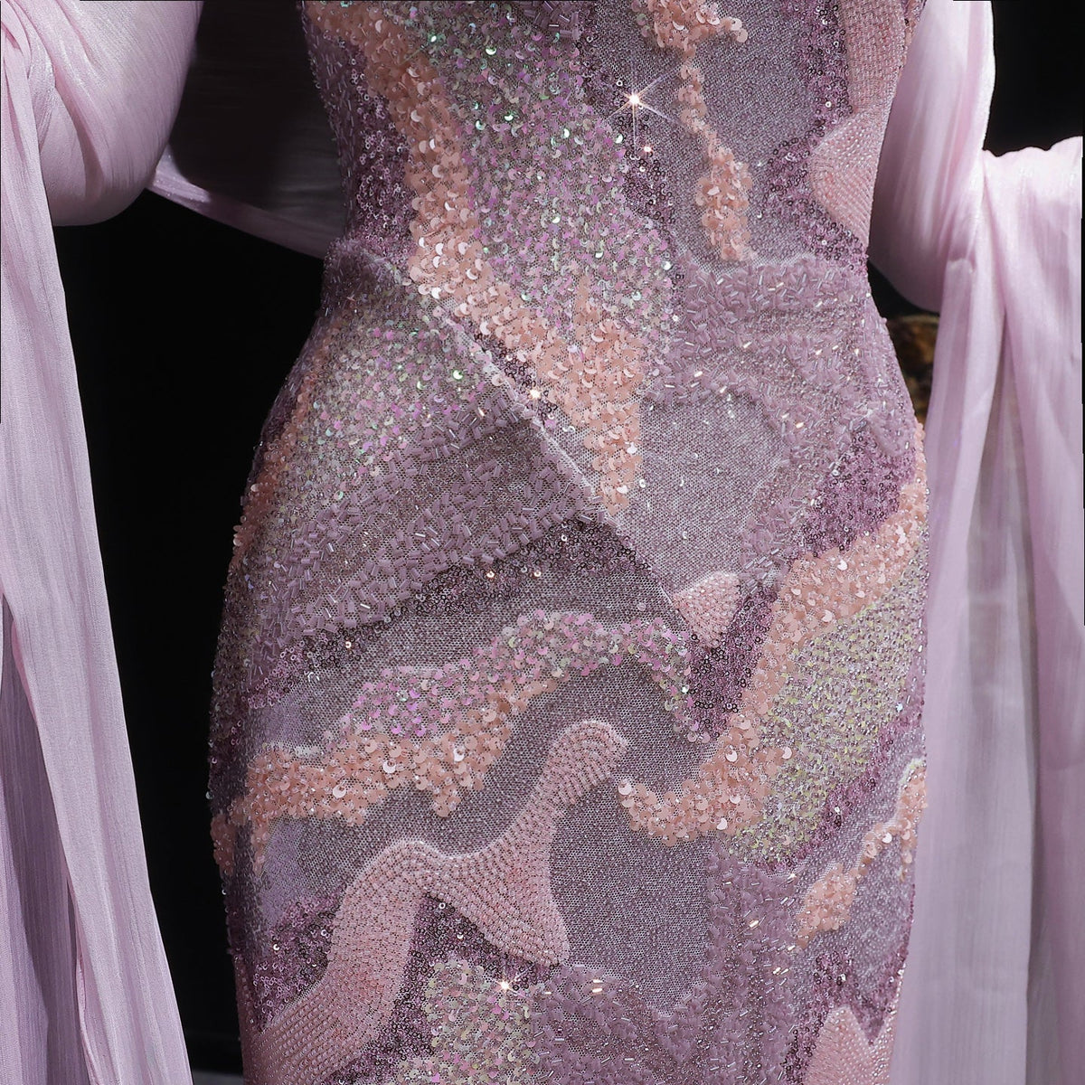 Elegant Pink Crystal Embellished Mermaid Evening Dress with Cape SS658 