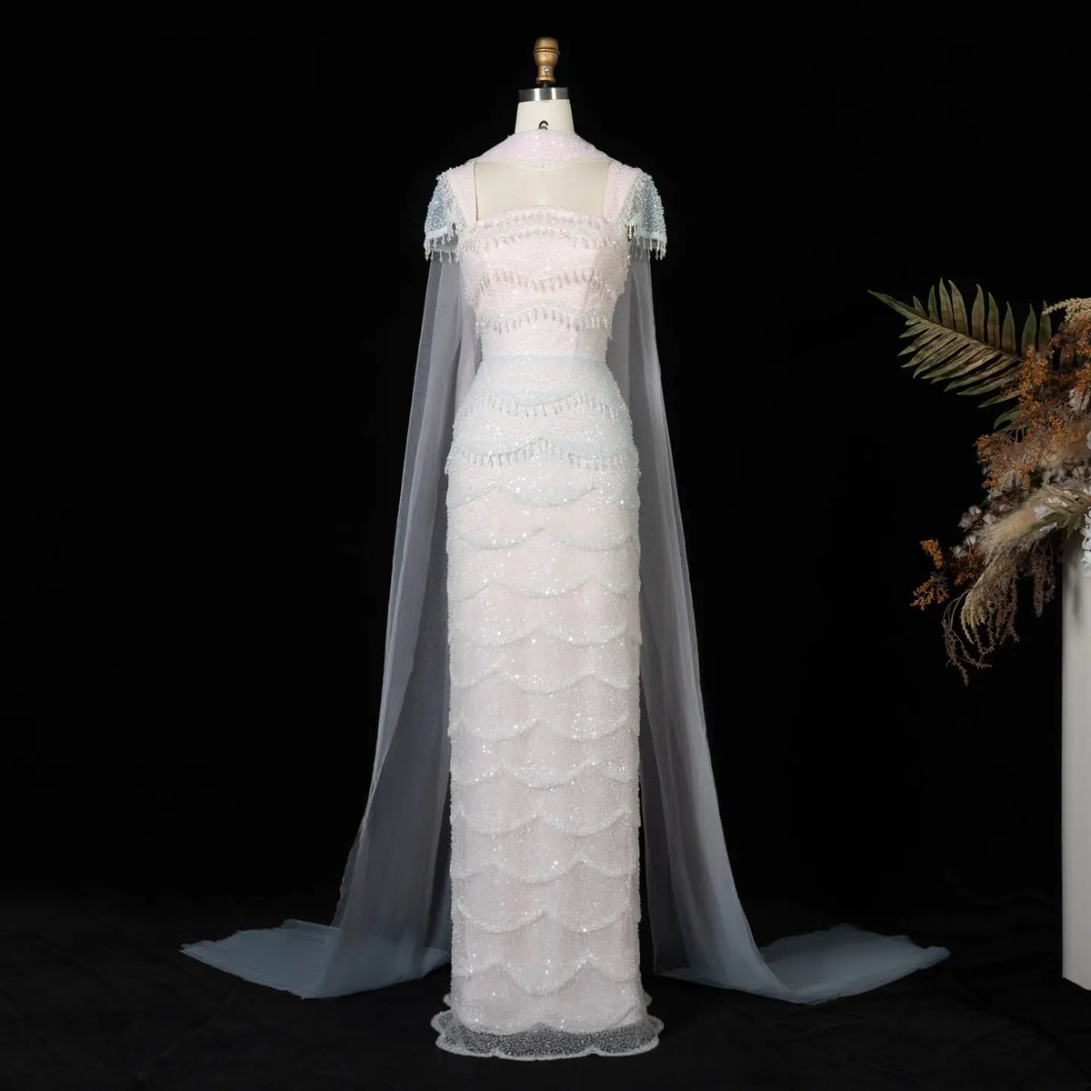 Gradient White Tulle Mermaid Evening Dress SS523