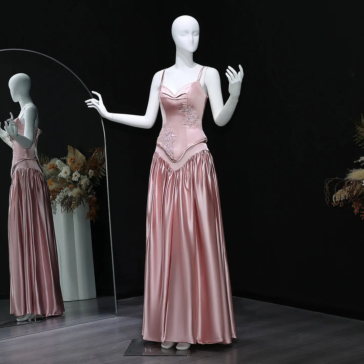 Luxury Pink Spaghetti Strap Mermaid Evening Dress SF450 