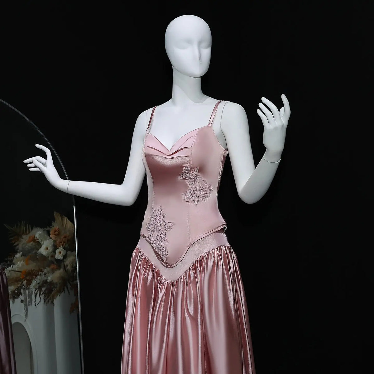 Luxury Pink Spaghetti Strap Mermaid Evening Dress SF450 