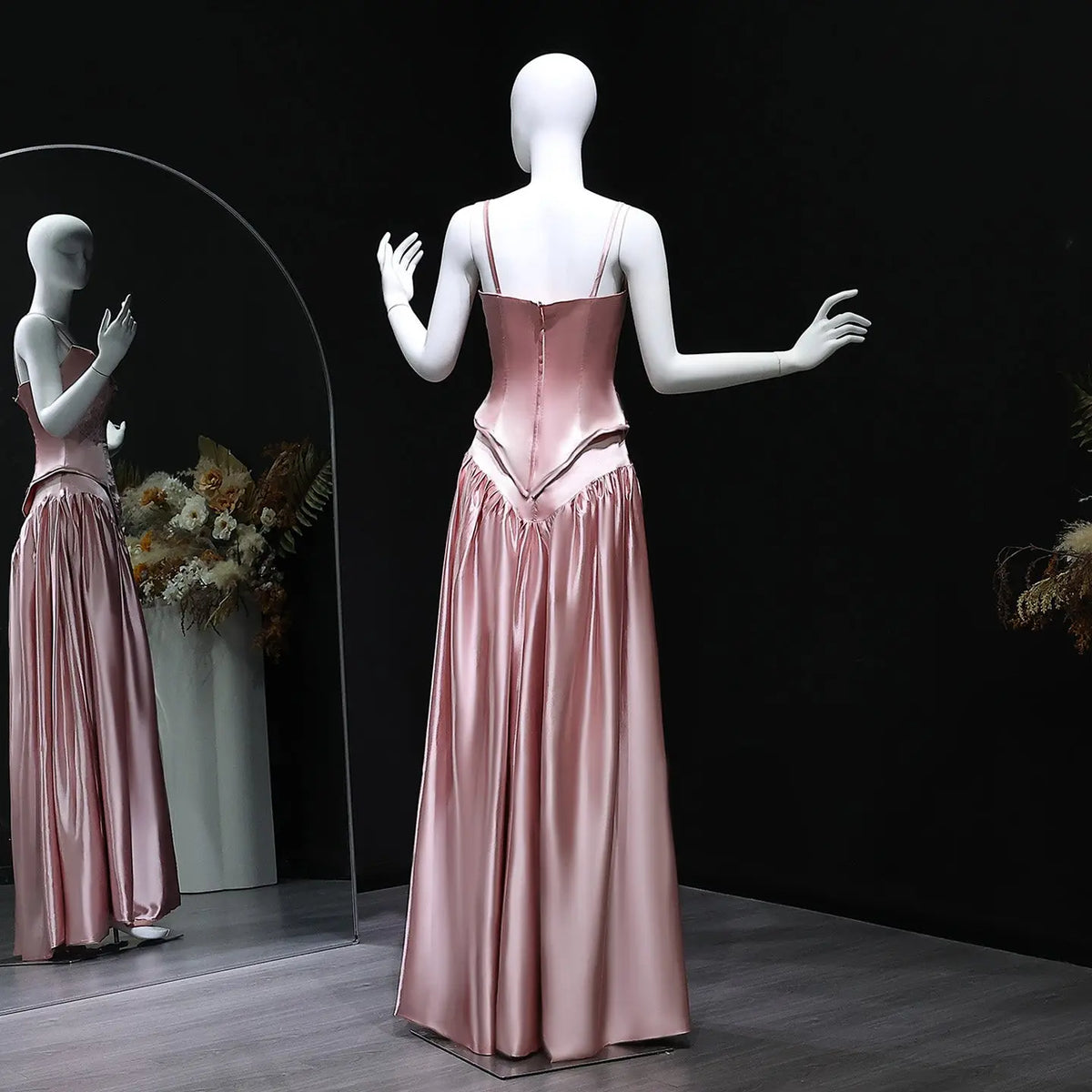 Luxury Pink Spaghetti Strap Mermaid Evening Dress SF450 