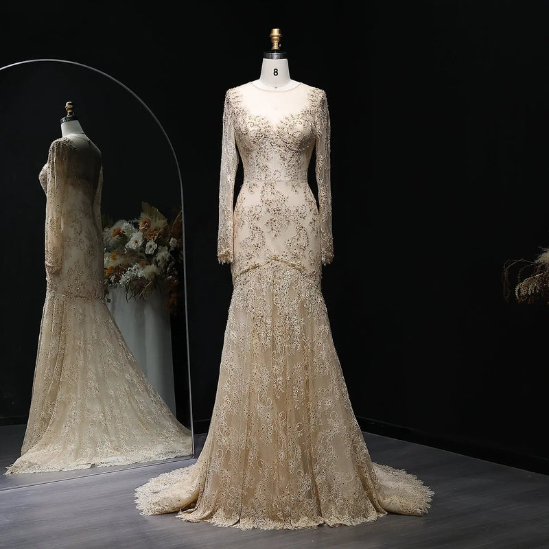 Glamorous Lace Long Sleeves Mermaid Wedding Dress SW122 