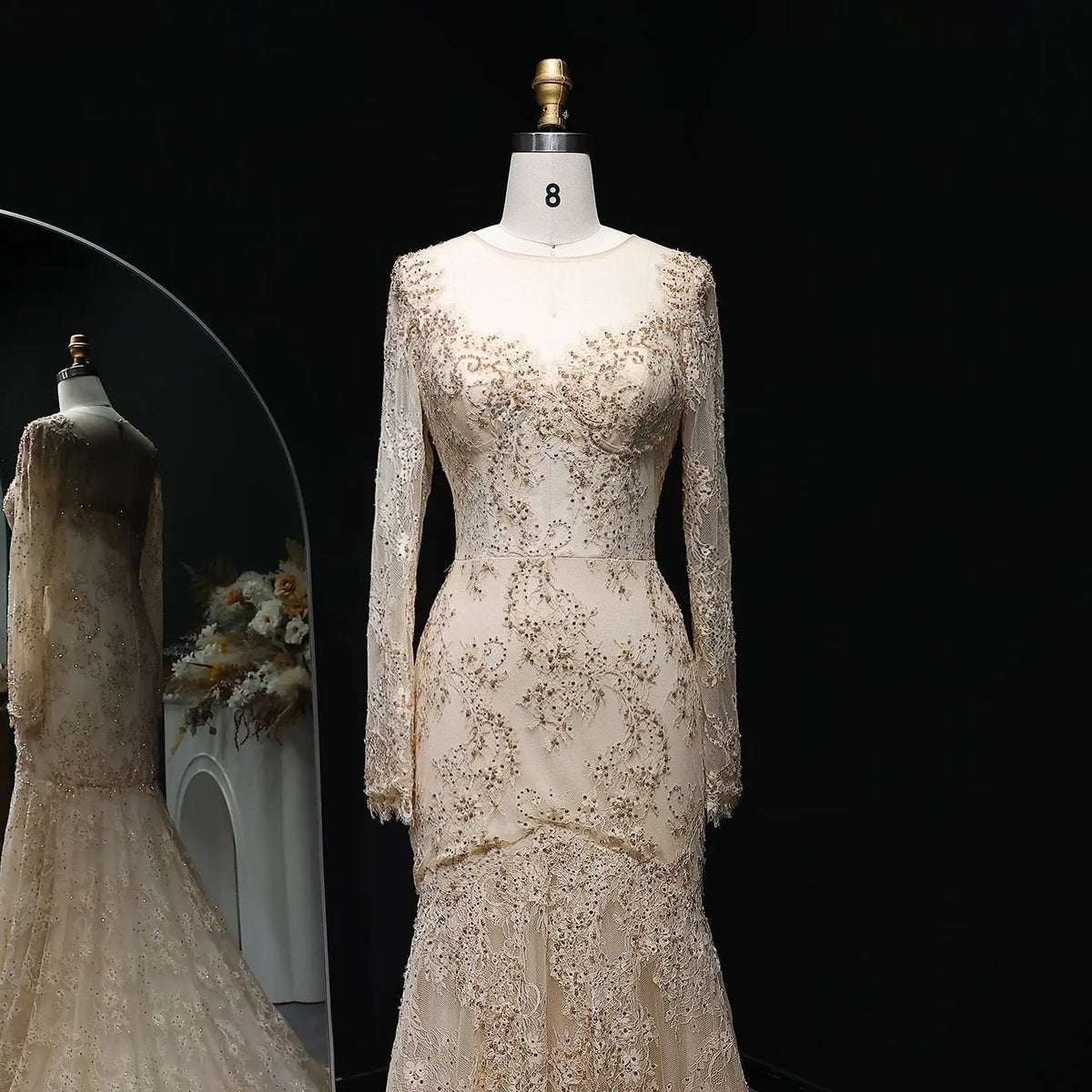 Glamorous Lace Long Sleeves Mermaid Wedding Dress SW122 