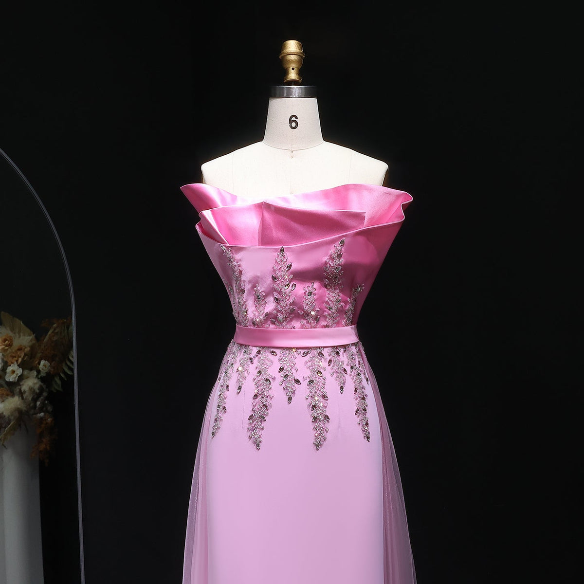 Elegant Pink Crystal Evening Dress with Overskirt SS213