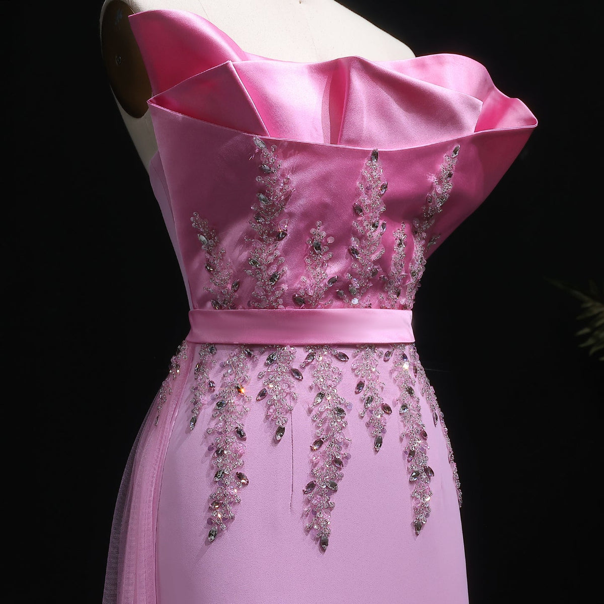 Elegant Pink Crystal Evening Dress with Overskirt SS213