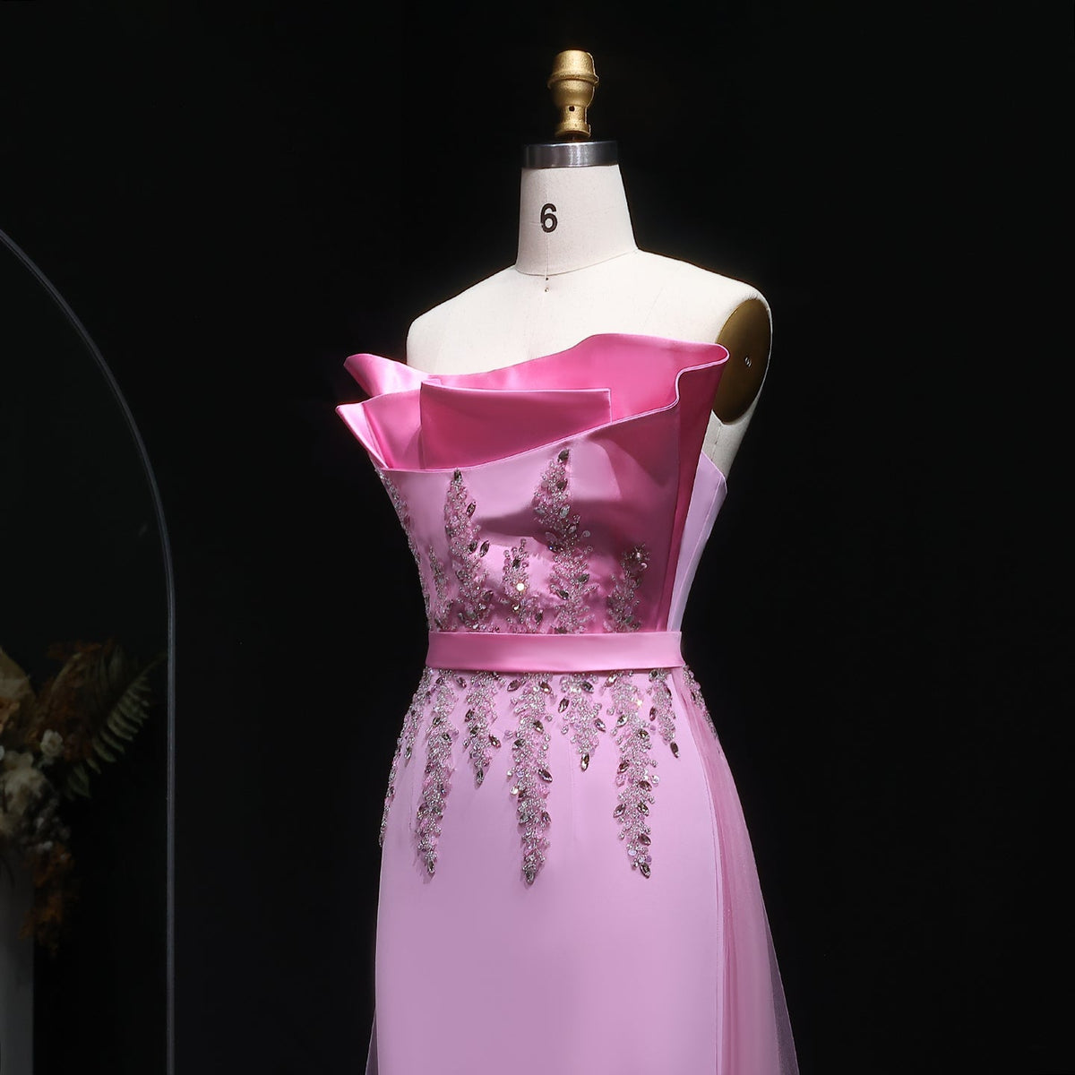 Elegant Pink Crystal Evening Dress with Overskirt SS213