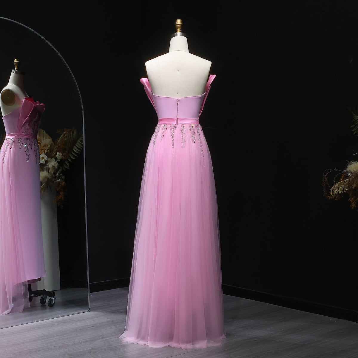 Elegant Pink Crystal Evening Dress with Overskirt SS213