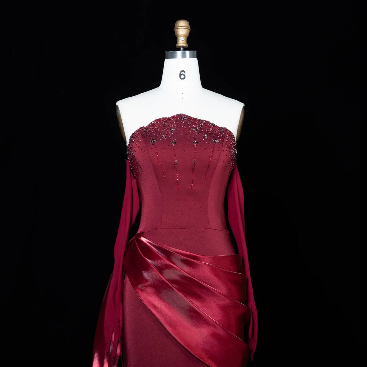Romantic Burgundy Strapless Beaded Evening Dress with Statement Satin – SHARONSAID Romantic Burgundy Strapless Beaded Evening Dress with Statement Satin – SHARONSAID