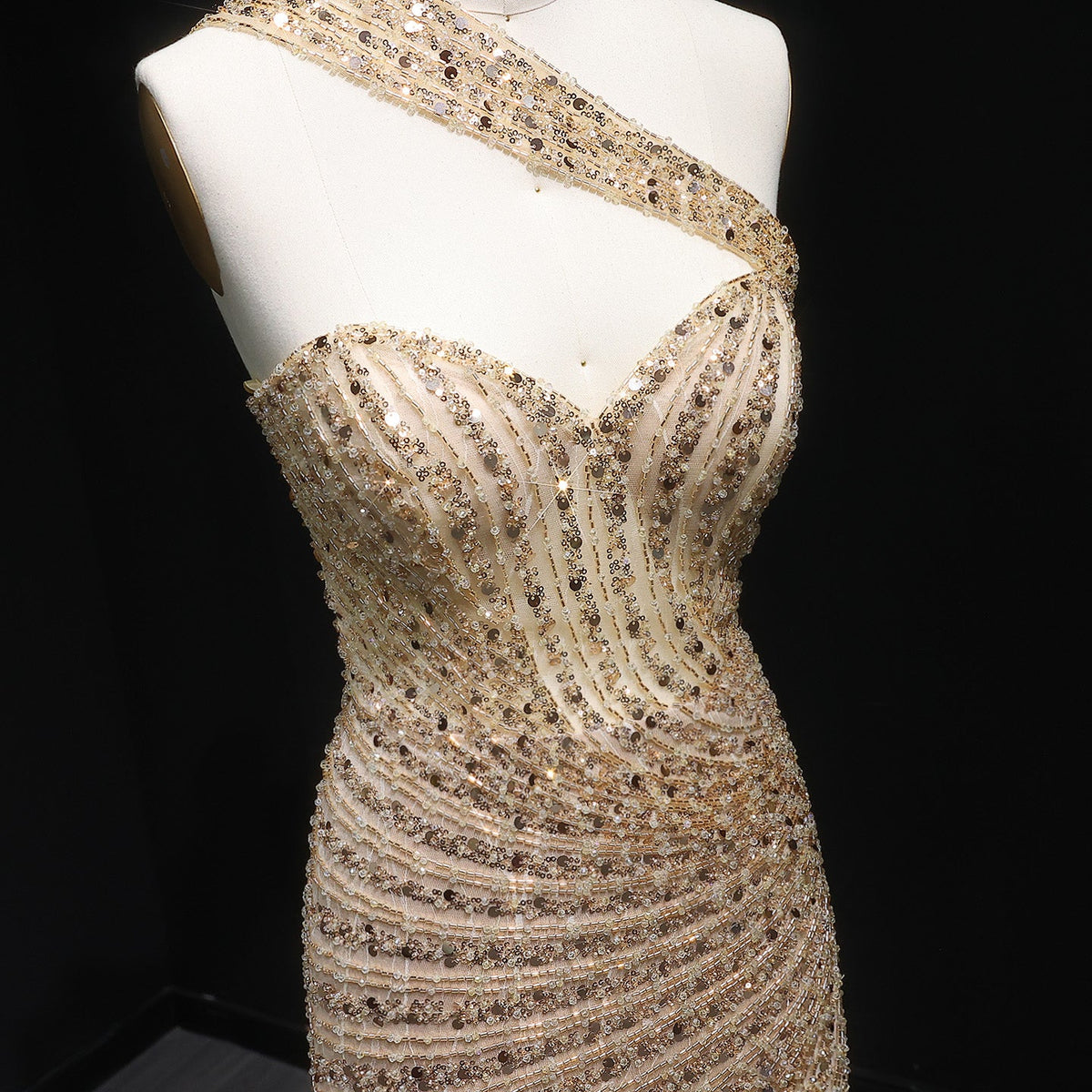 Luxury Crystal Champagne Evening Dress with Slit SS084