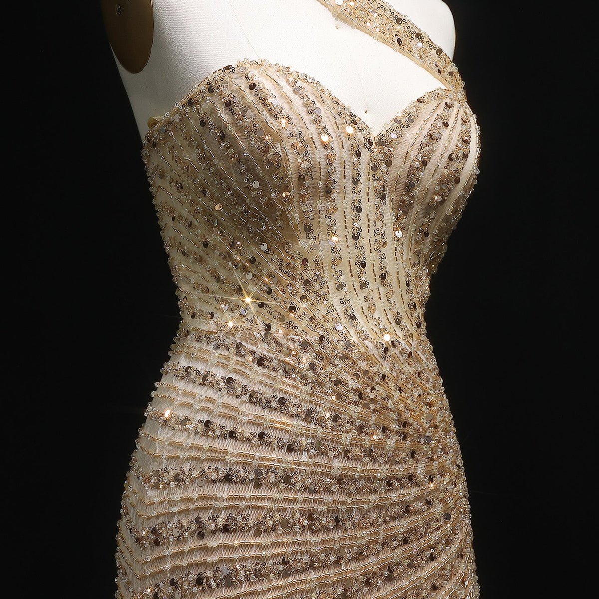 Luxury Crystal Champagne Evening Dress with Slit SS084