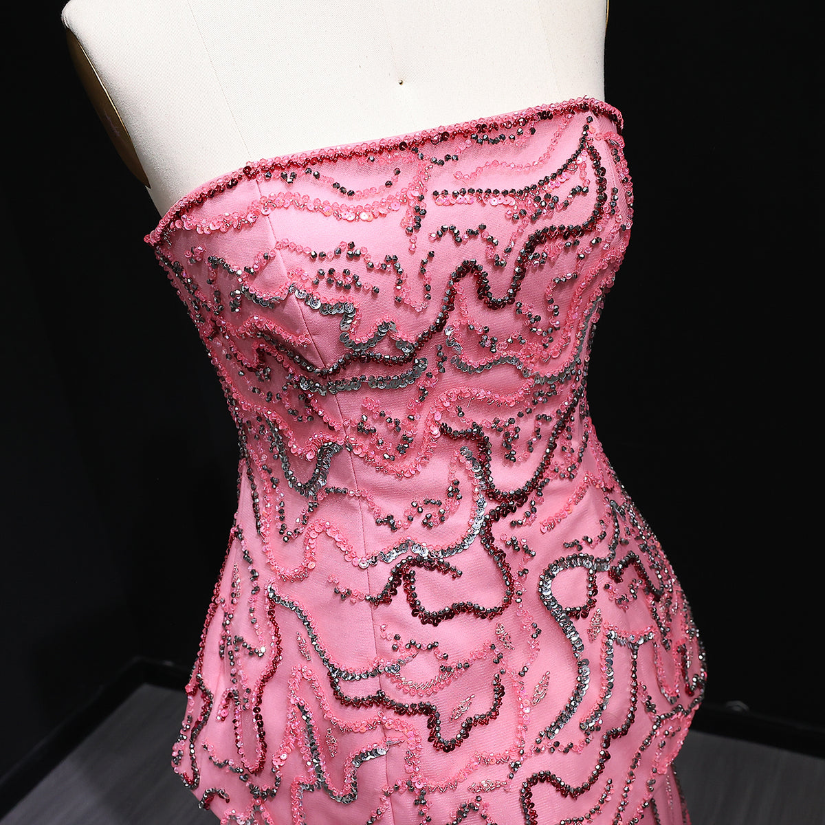 Elegant Rose Pink Crystal Sequin Two Pieces Evening Dress SS218 