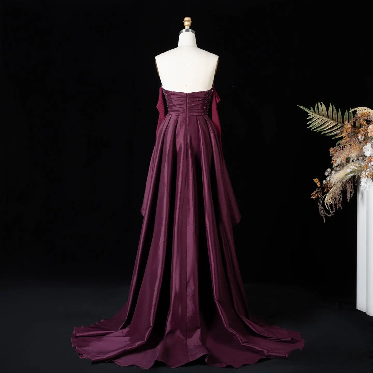 Wine White Slim Layer Satin Maxi Dress SS605-6
