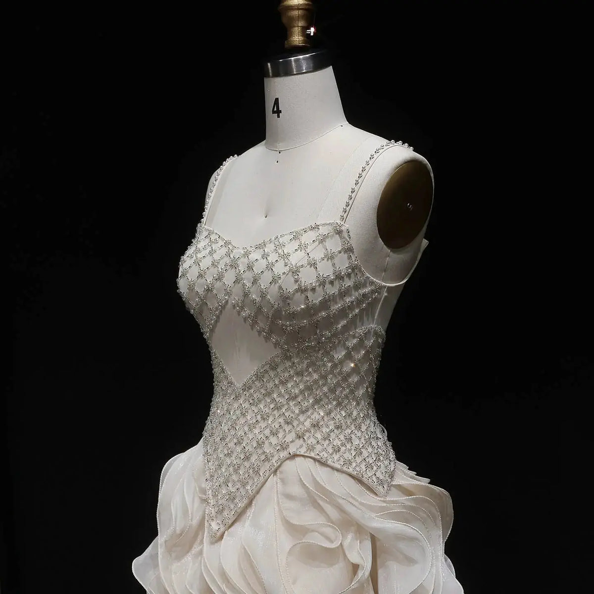 Sophisticated Beige Corset Bodice Ruffled Skirt Beaded Evening Dress SS257 