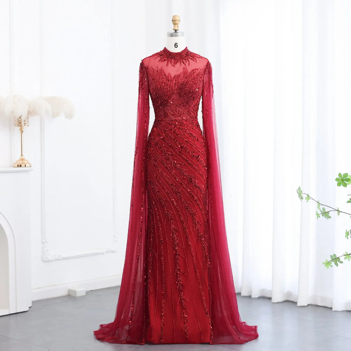 Luxury Black High Neck Evening Dress with Cape Sleeves SS162 