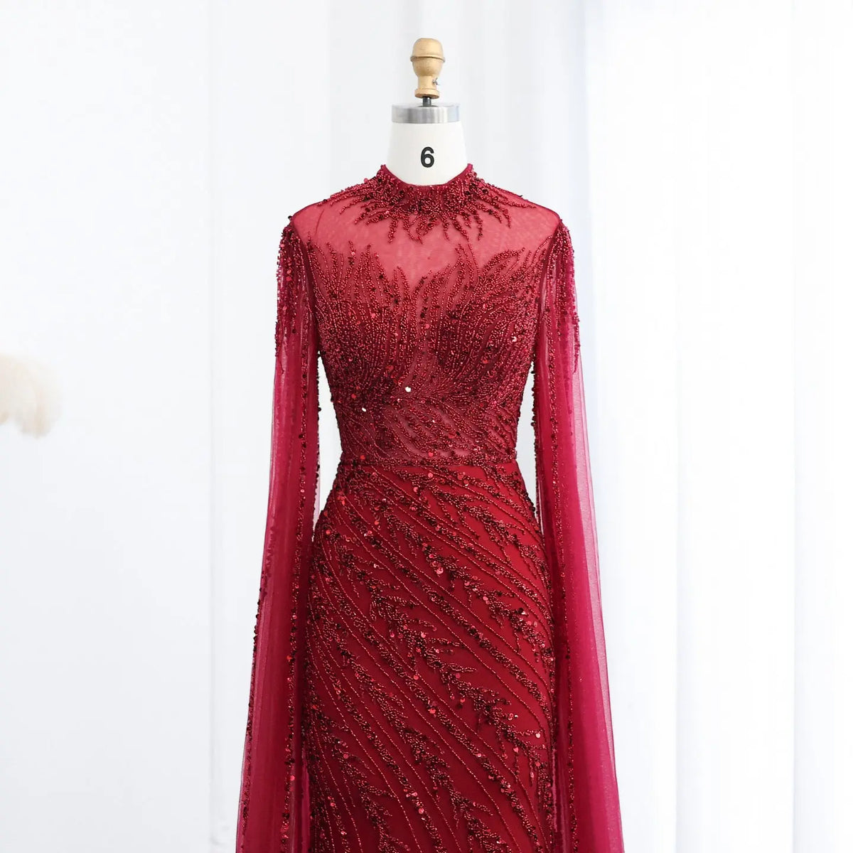 Luxury Black High Neck Evening Dress with Cape Sleeves SS162 