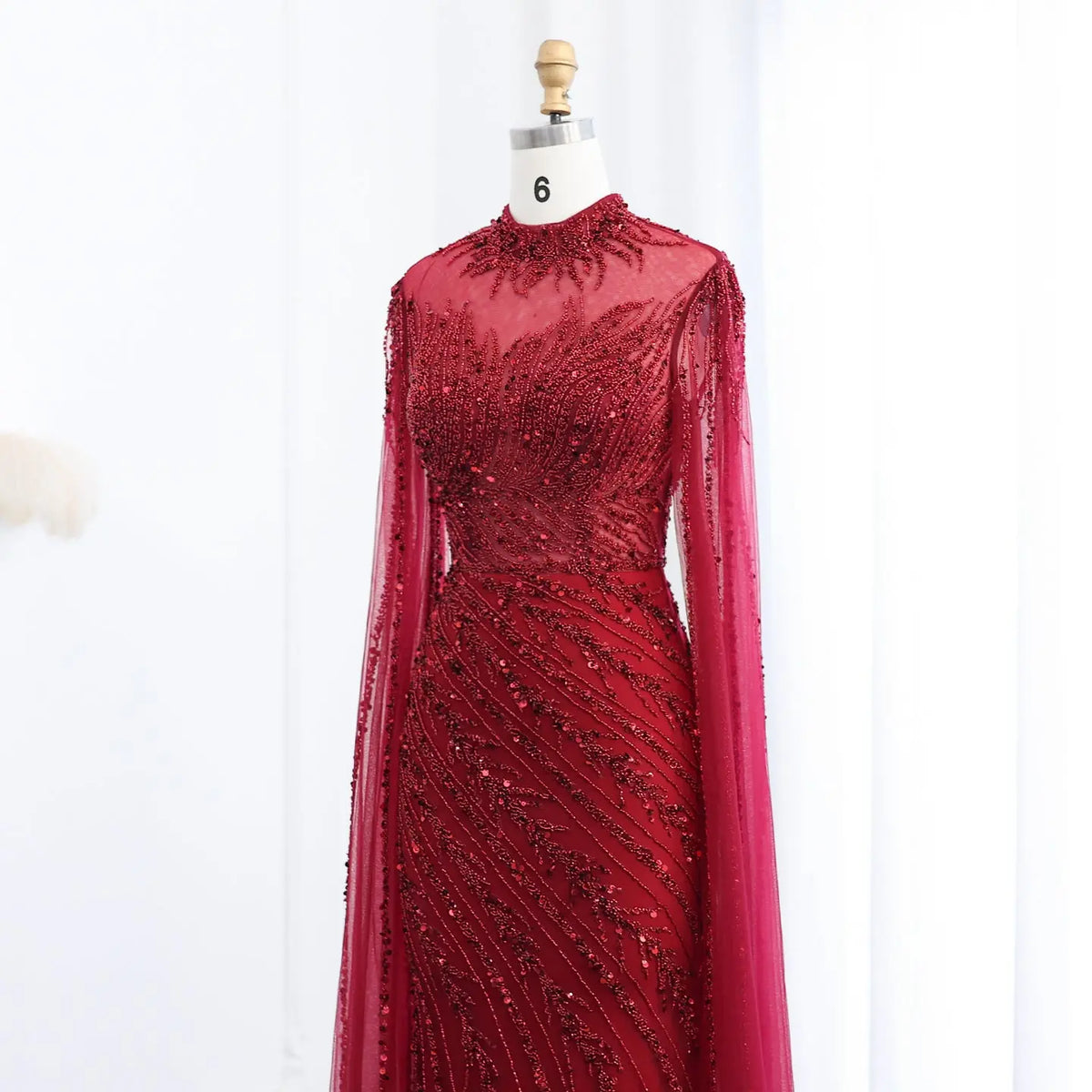 Luxury Black High Neck Evening Dress with Cape Sleeves SS162 