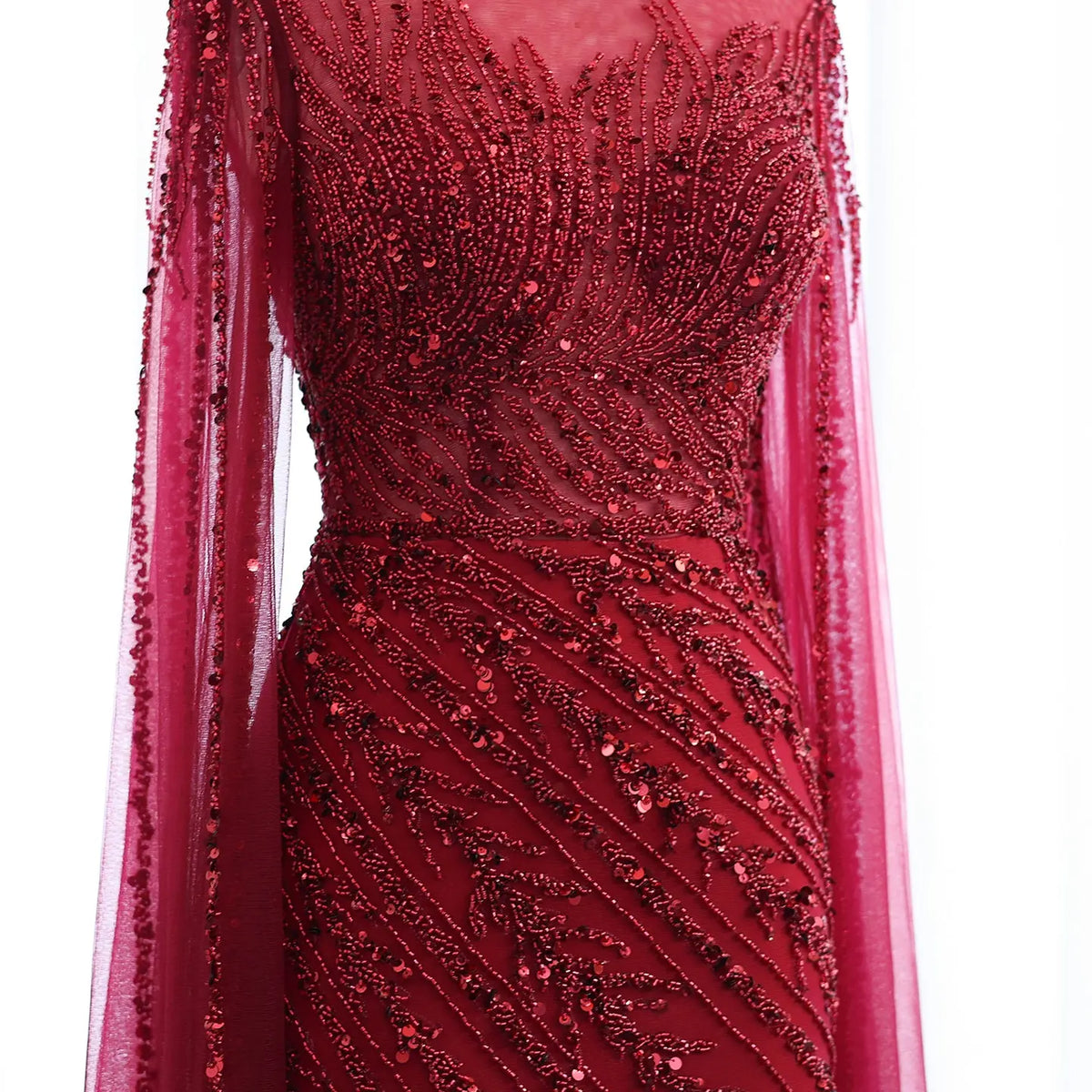 Luxury Black High Neck Evening Dress with Cape Sleeves SS162 