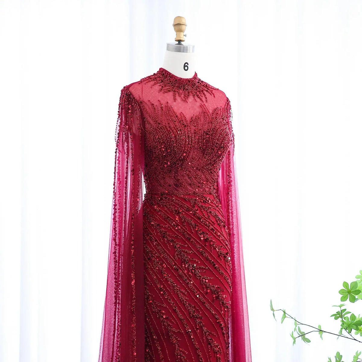 Luxury Black High Neck Evening Dress with Cape Sleeves SS162 