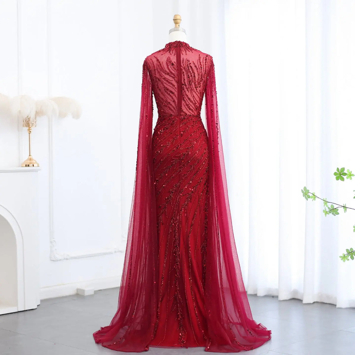 Luxury Black High Neck Evening Dress with Cape Sleeves SS162 - SHARONSAID Luxury Black High Neck Evening Dress with Cape Sleeves SS162 - SHARONSAID