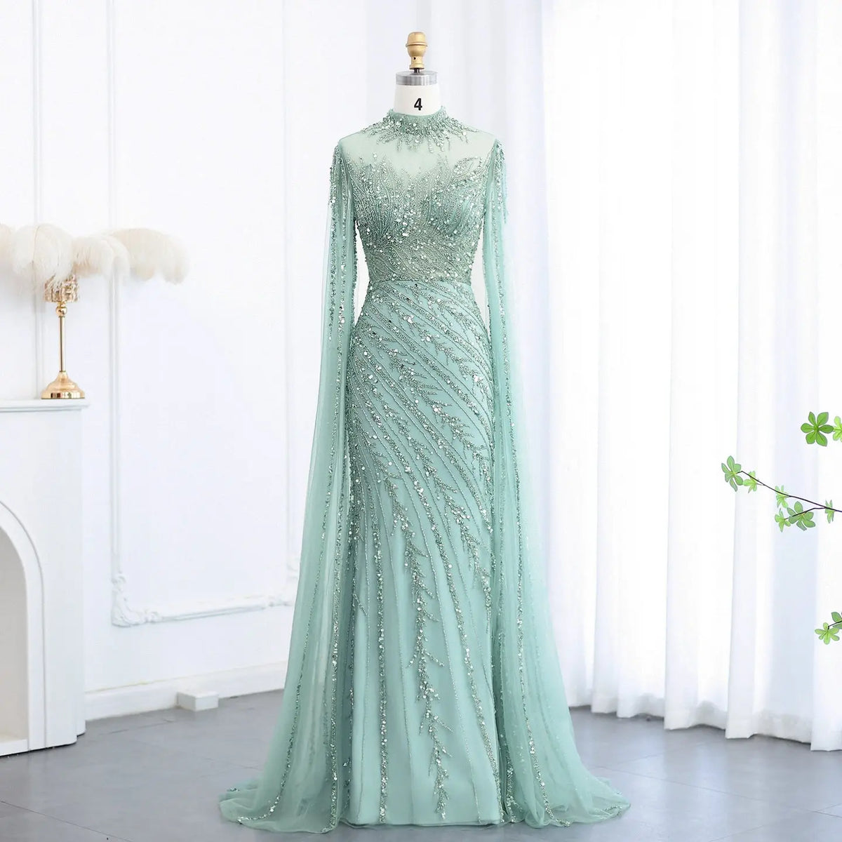high neck ball dress Luxury Black High Neck Evening Dress with Cape Sleeves SS162