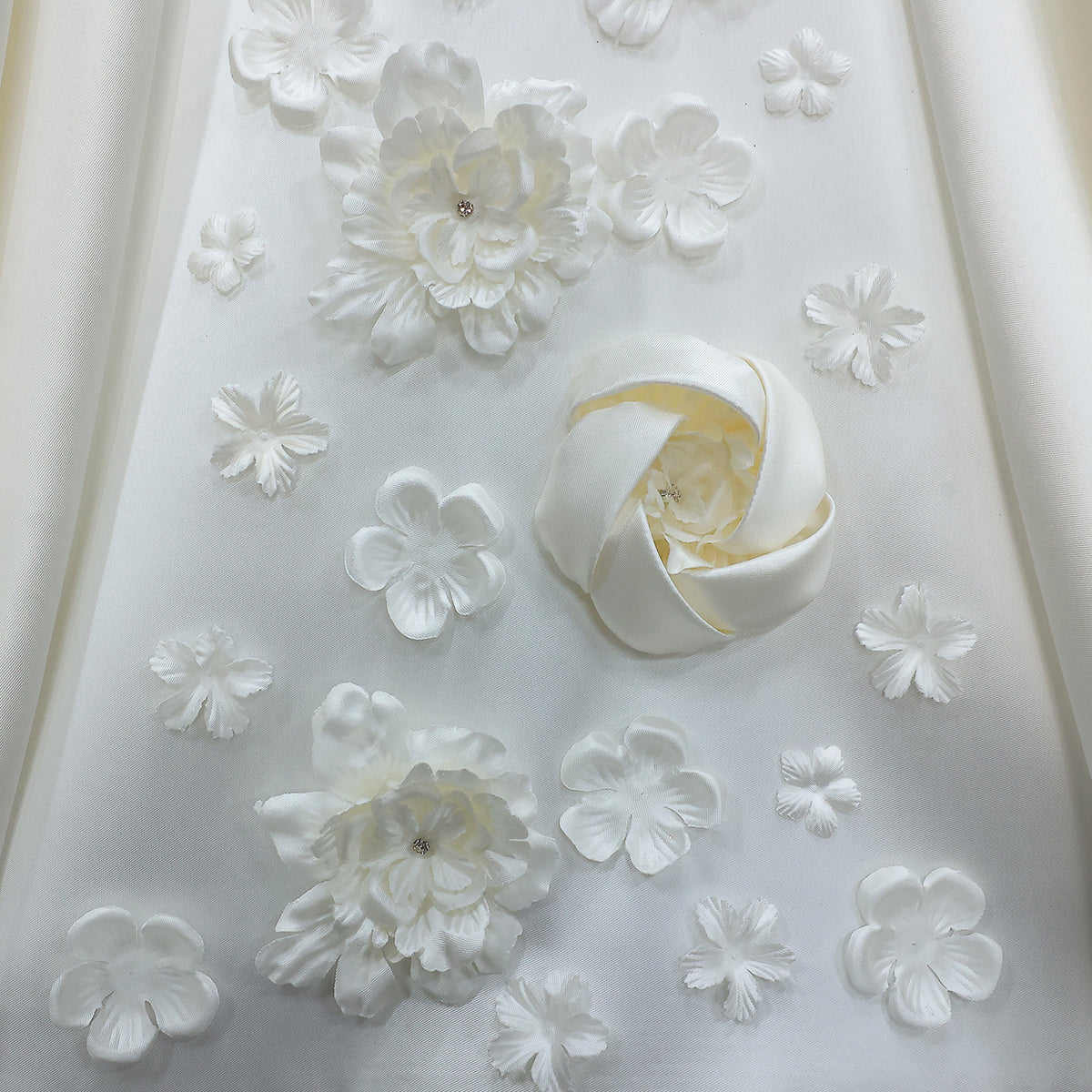 Luxury Satin 3D Floral Long Sleeve Embroidered Wedding Dress SW601 