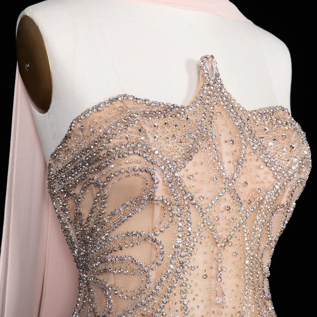 Blush Pink Strapless Corset Beaded Evening Dress SS203-7