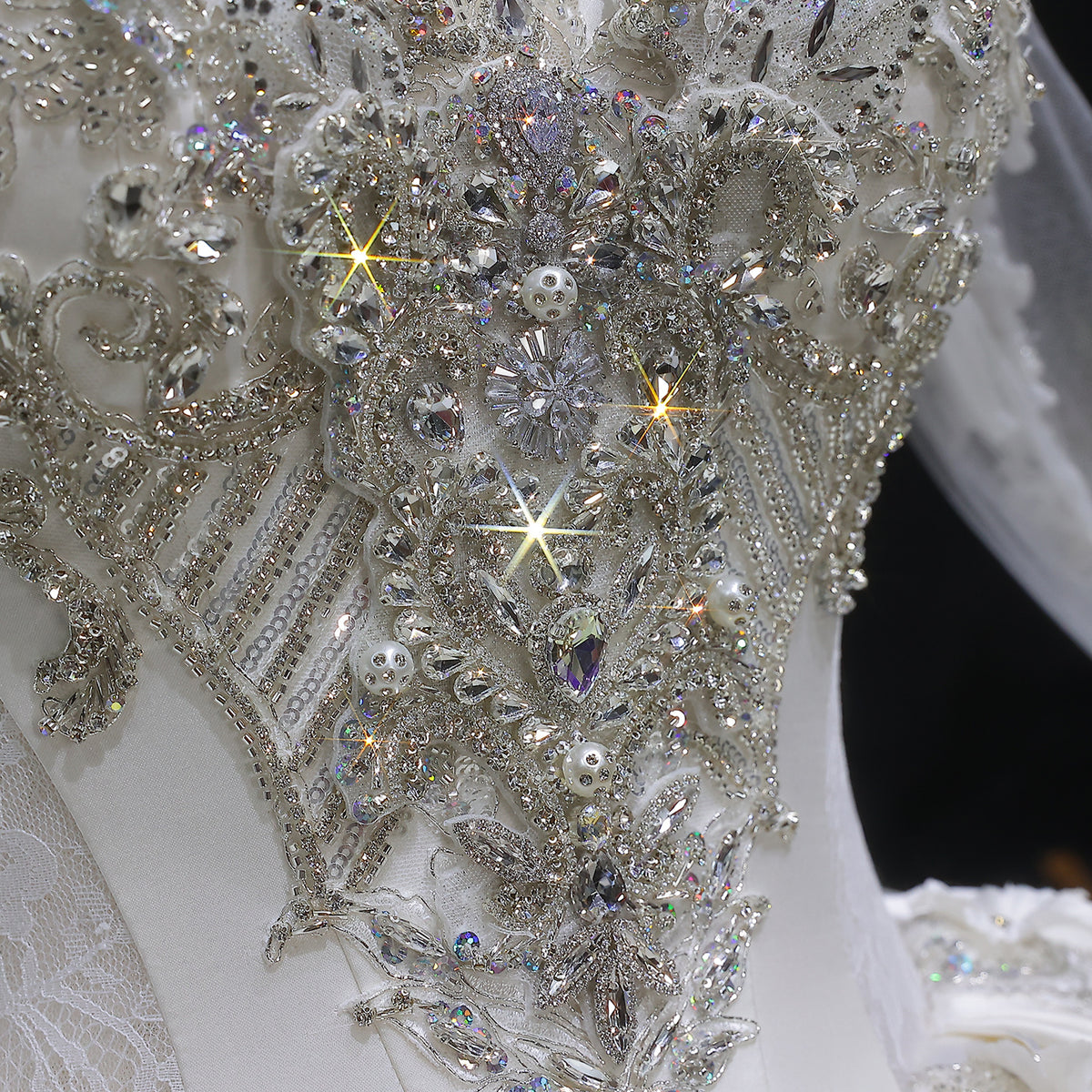 Luxury Satin 3D Floral Long Sleeve Embroidered Wedding Dress SW601 