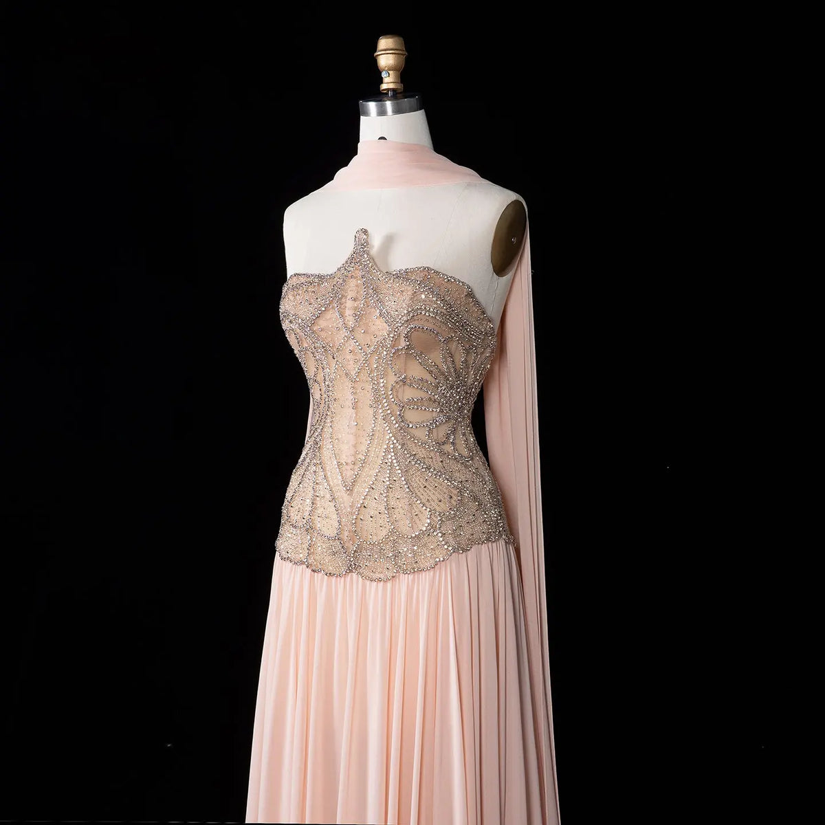 Blush Pink Strapless Corset Beaded Evening Dress SS203-10