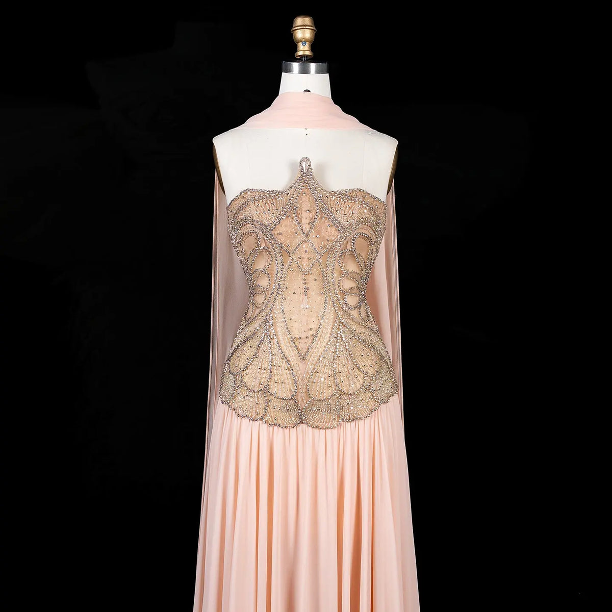 Blush Pink Strapless Corset Beaded Evening Dress SS203-11
