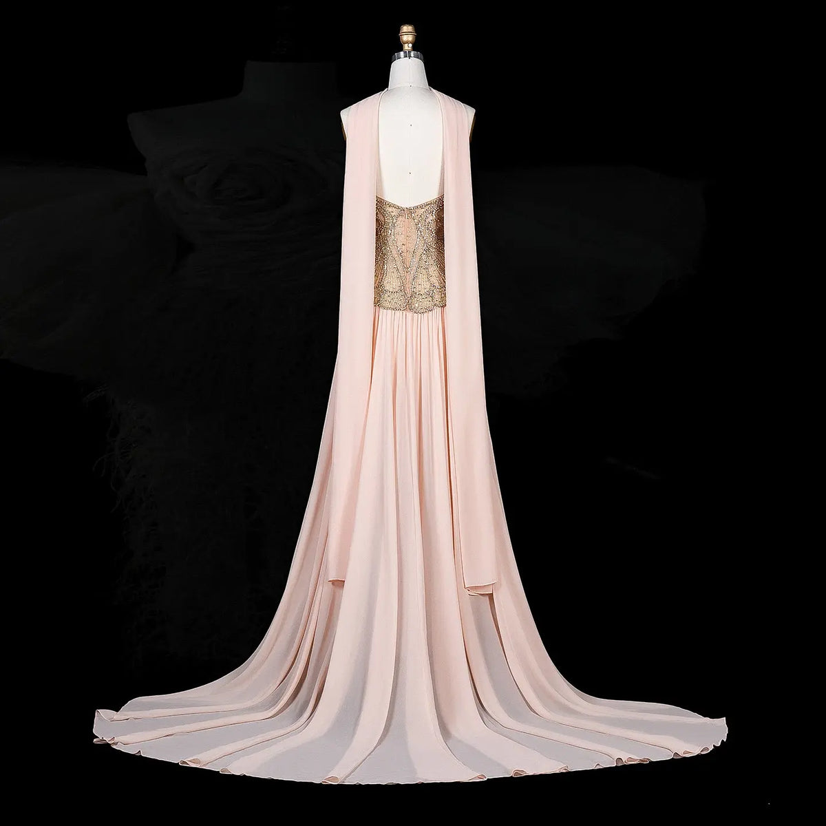 Blush Pink Strapless Corset Beaded Evening Dress SS203-12