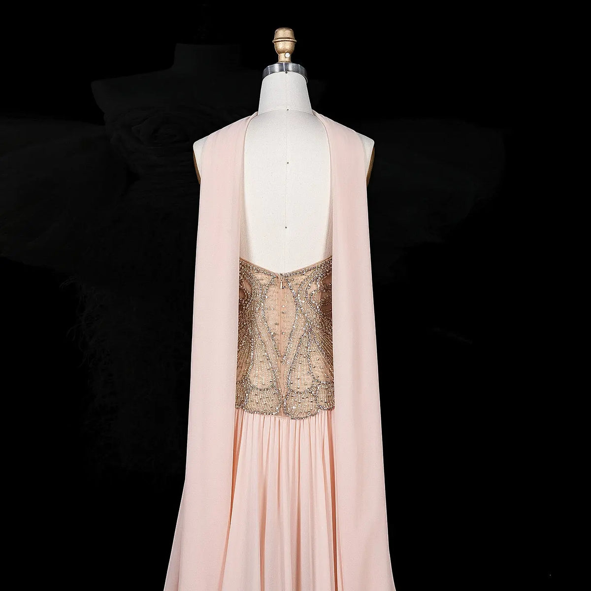 Blush Pink Strapless Corset Beaded Evening Dress SS203-13