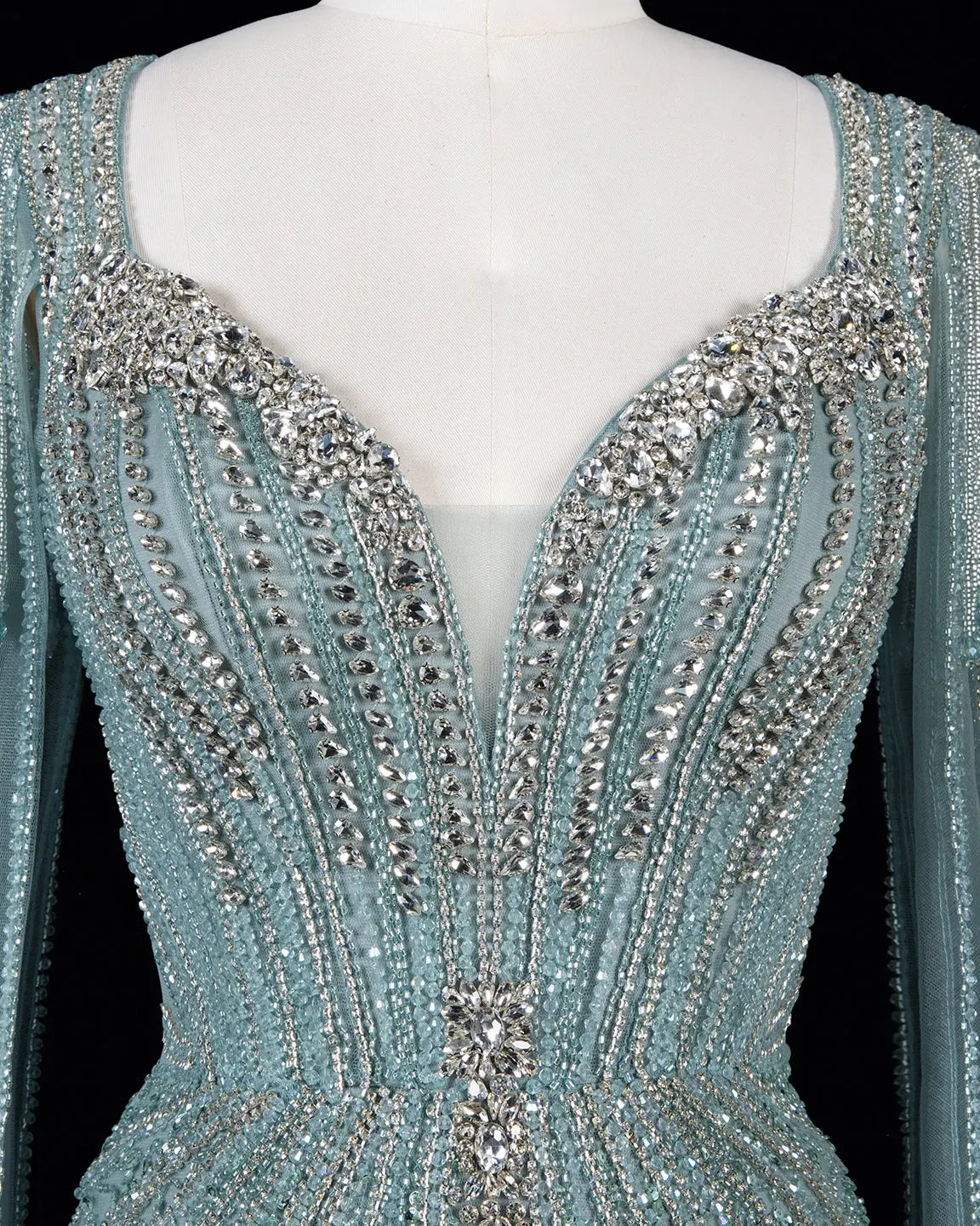 Champagne Beaded Cape Mermaid Evening Dress-19