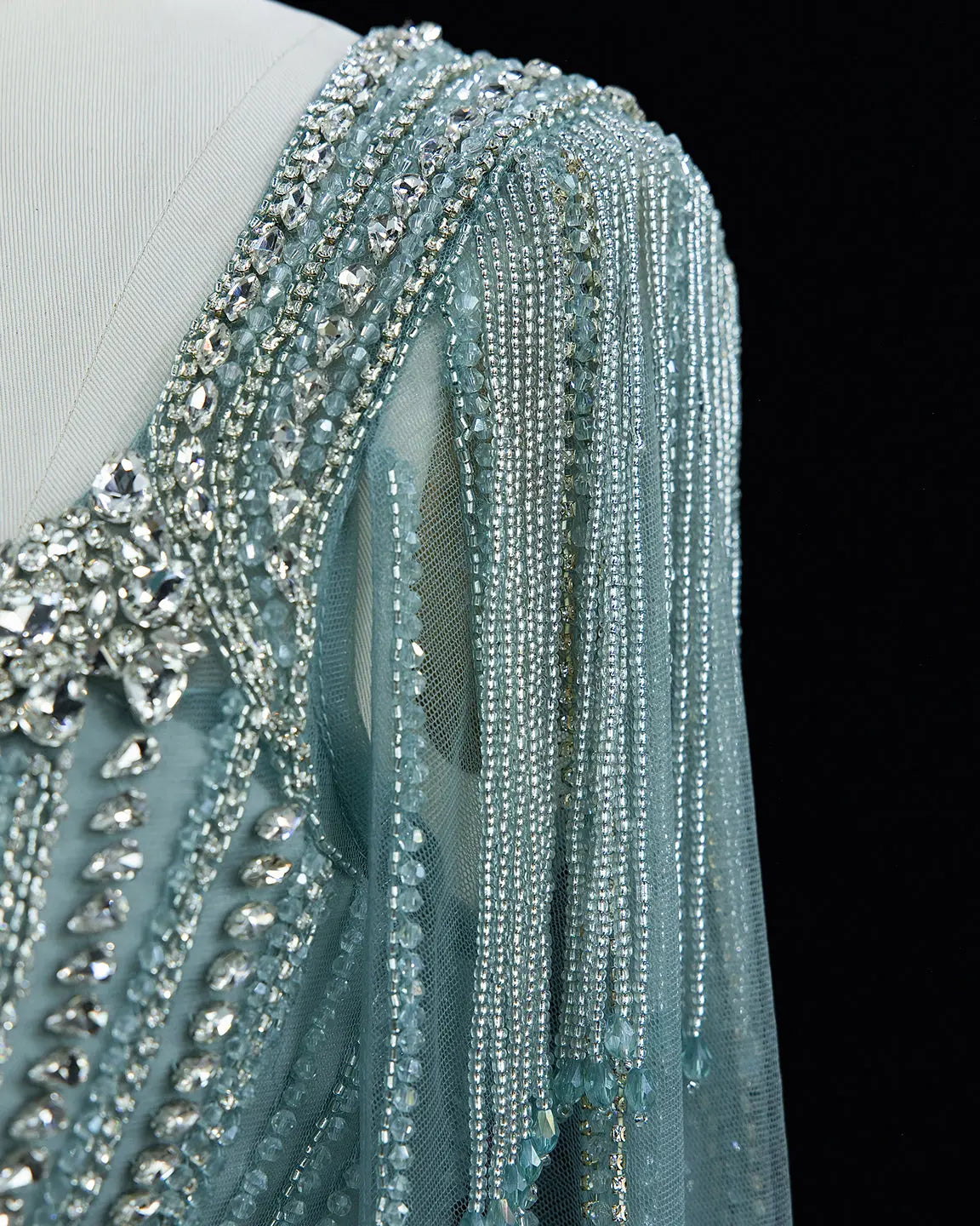 Champagne Beaded Cape Mermaid Evening Dress-18