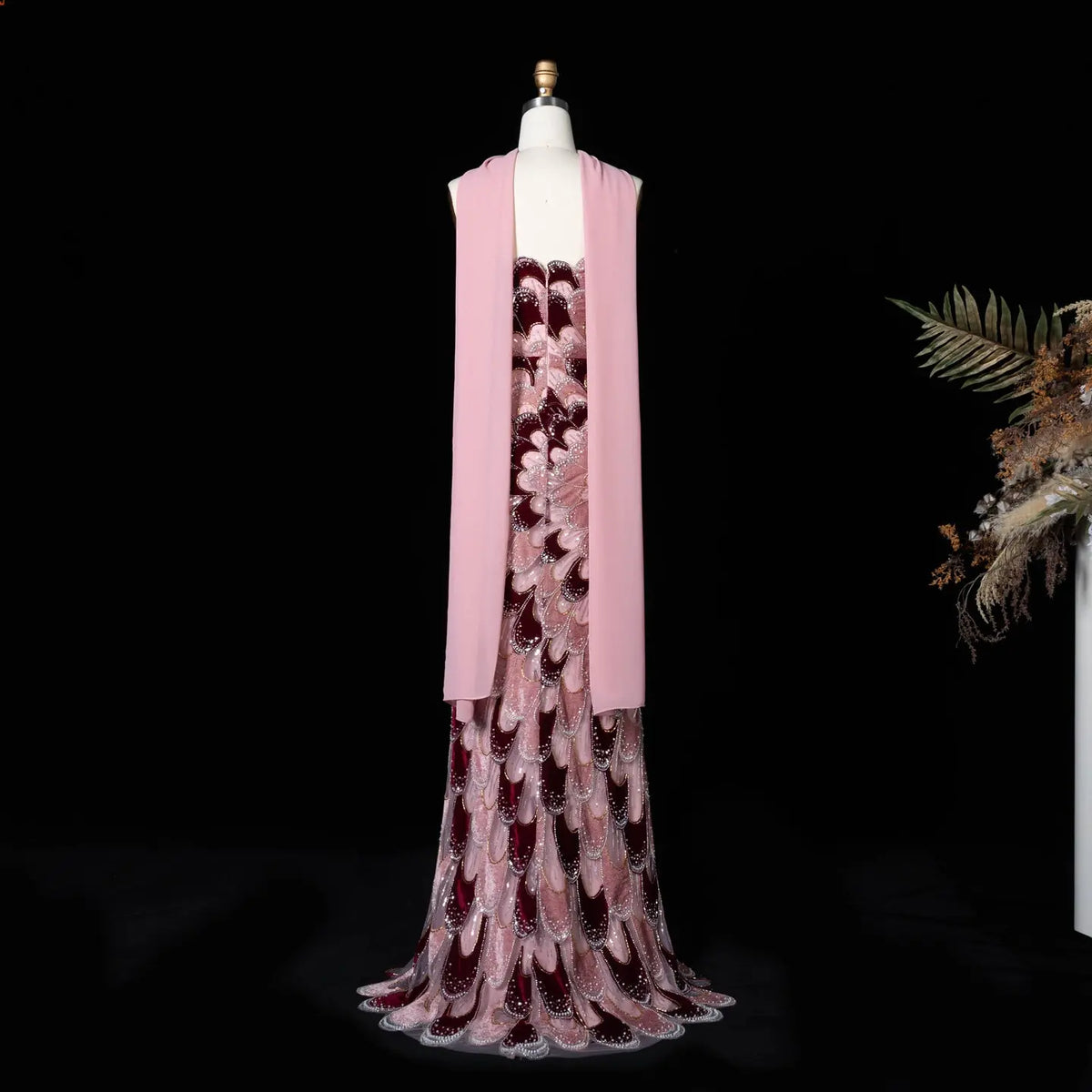 Elegant Pink Velvet Rhinestone Bodycon Train Wedding Guest Evening Dre – SHARONSAID
