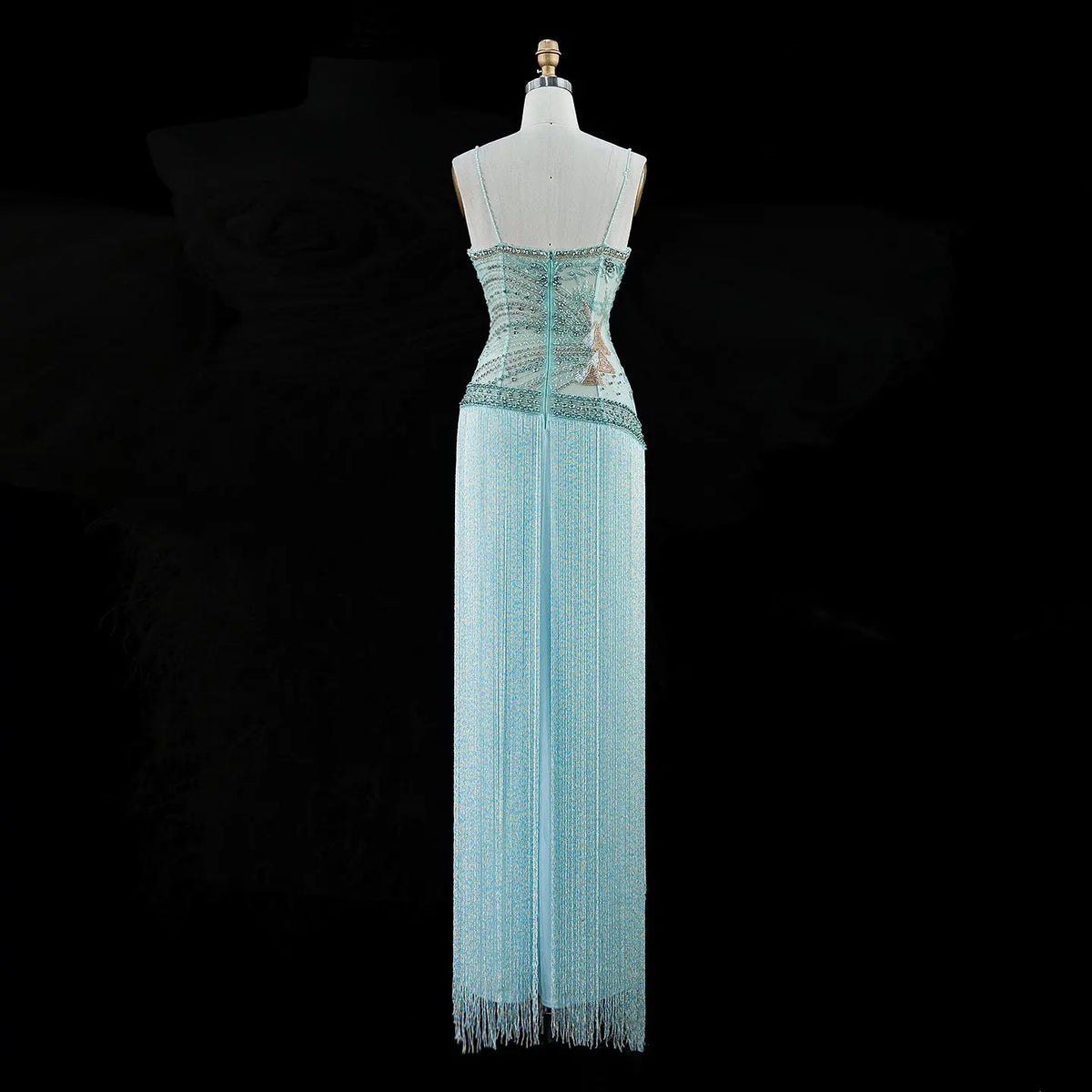 Aqua Fringe Beaded Corset Formal Evening Dress SS202-6