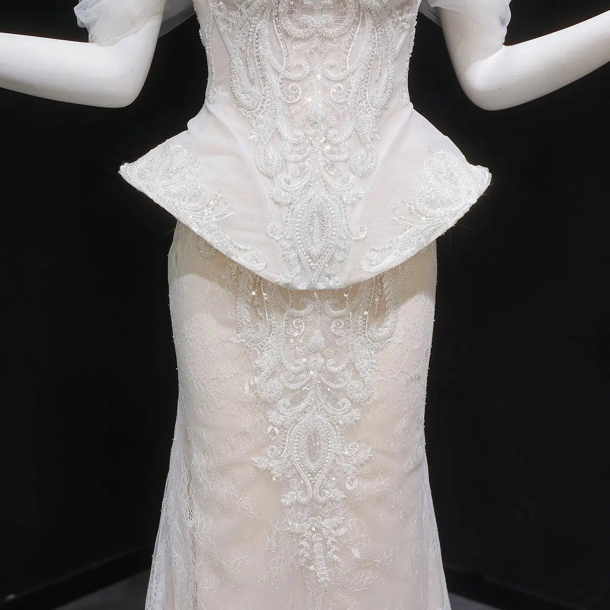 Luxury Off-the-Shoulder Lace Corset Tulle Train Wedding Dress SW126 