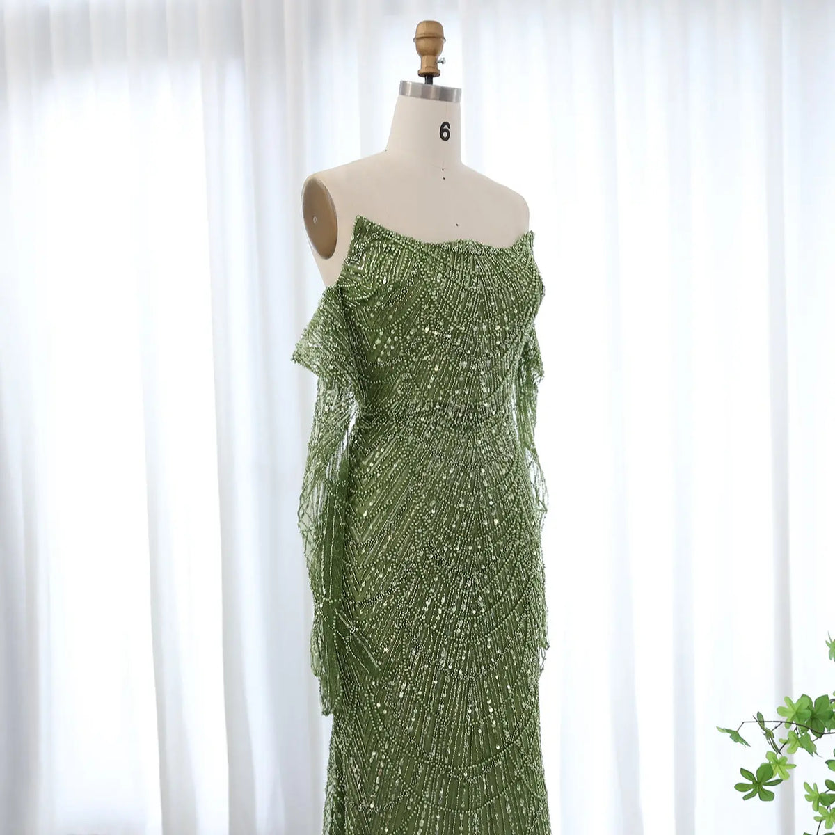 Luxury Beaded Green Mermaid Evening Dress with Gloves SS606 - SHARONSAID Luxury Beaded Green Mermaid Evening Dress with Gloves SS606 - SHARONSAID