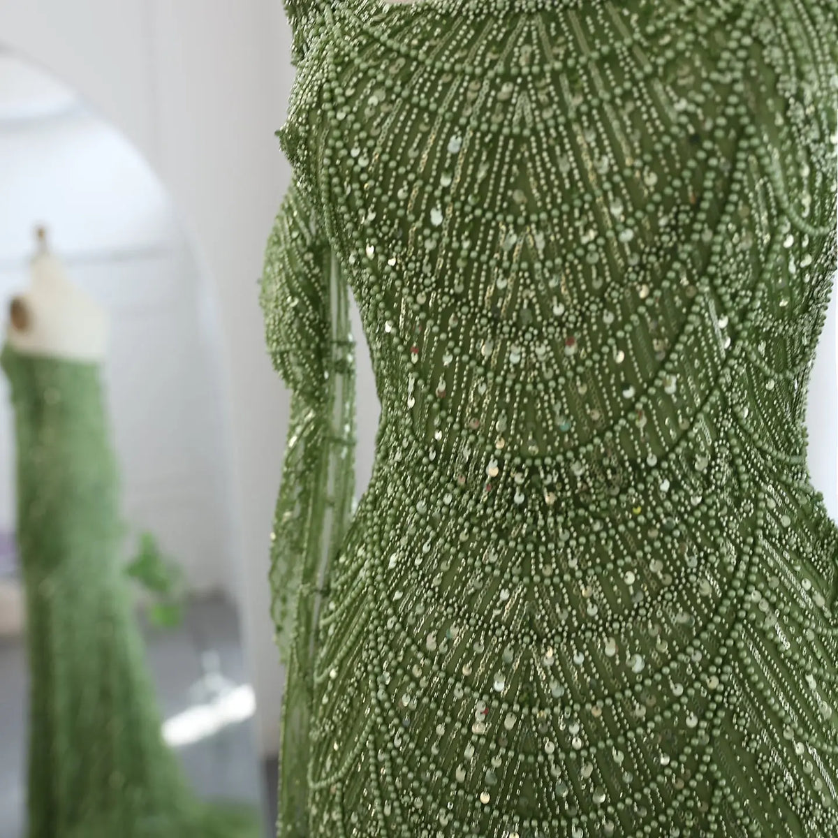 Luxury Beaded Green Mermaid Evening Dress with Gloves SS606 - SHARONSAID Luxury Beaded Green Mermaid Evening Dress with Gloves SS606 - SHARONSAID