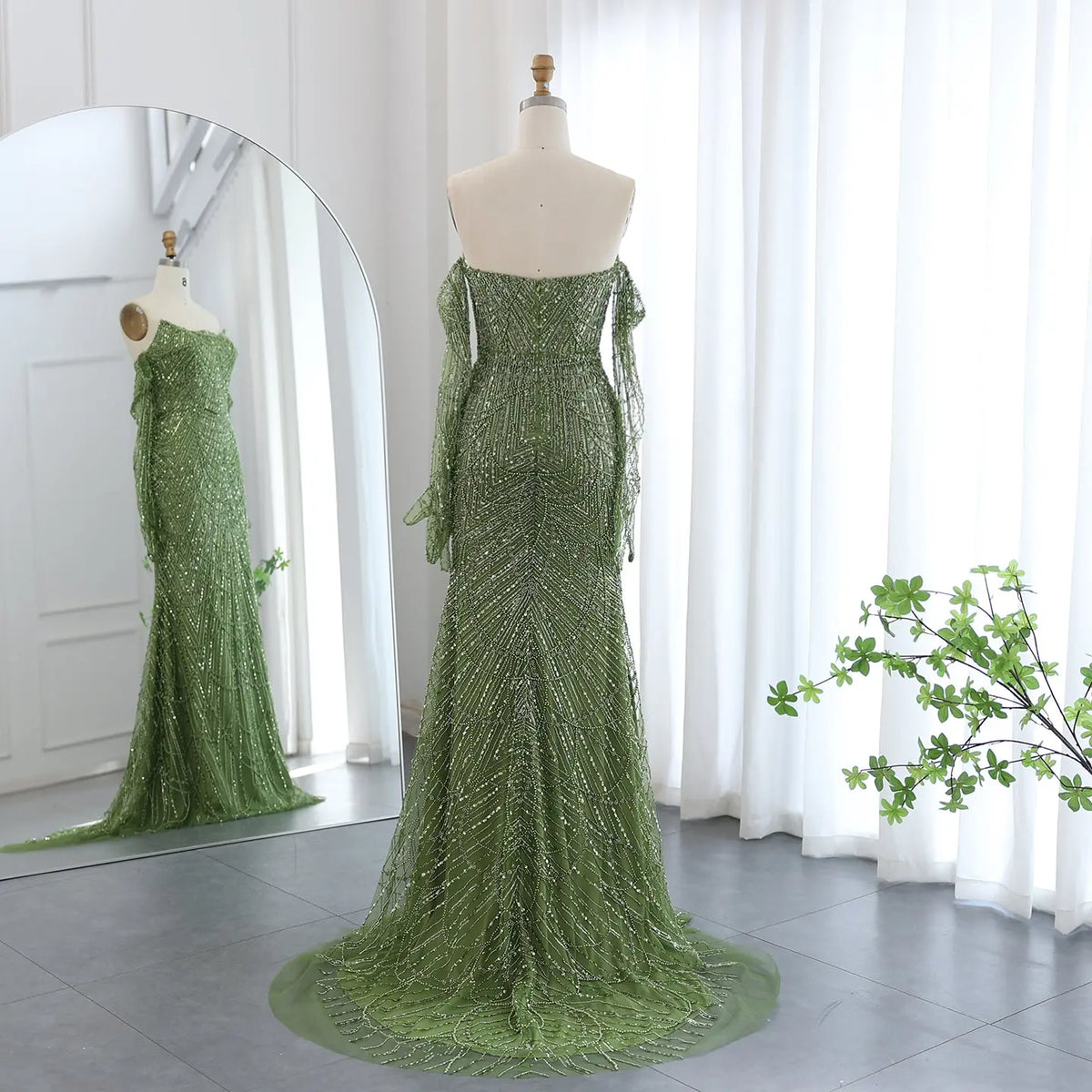 Luxury Beaded Green Mermaid Evening Dress with Gloves SS606 - SHARONSAID Luxury Beaded Green Mermaid Evening Dress with Gloves SS606 - SHARONSAID