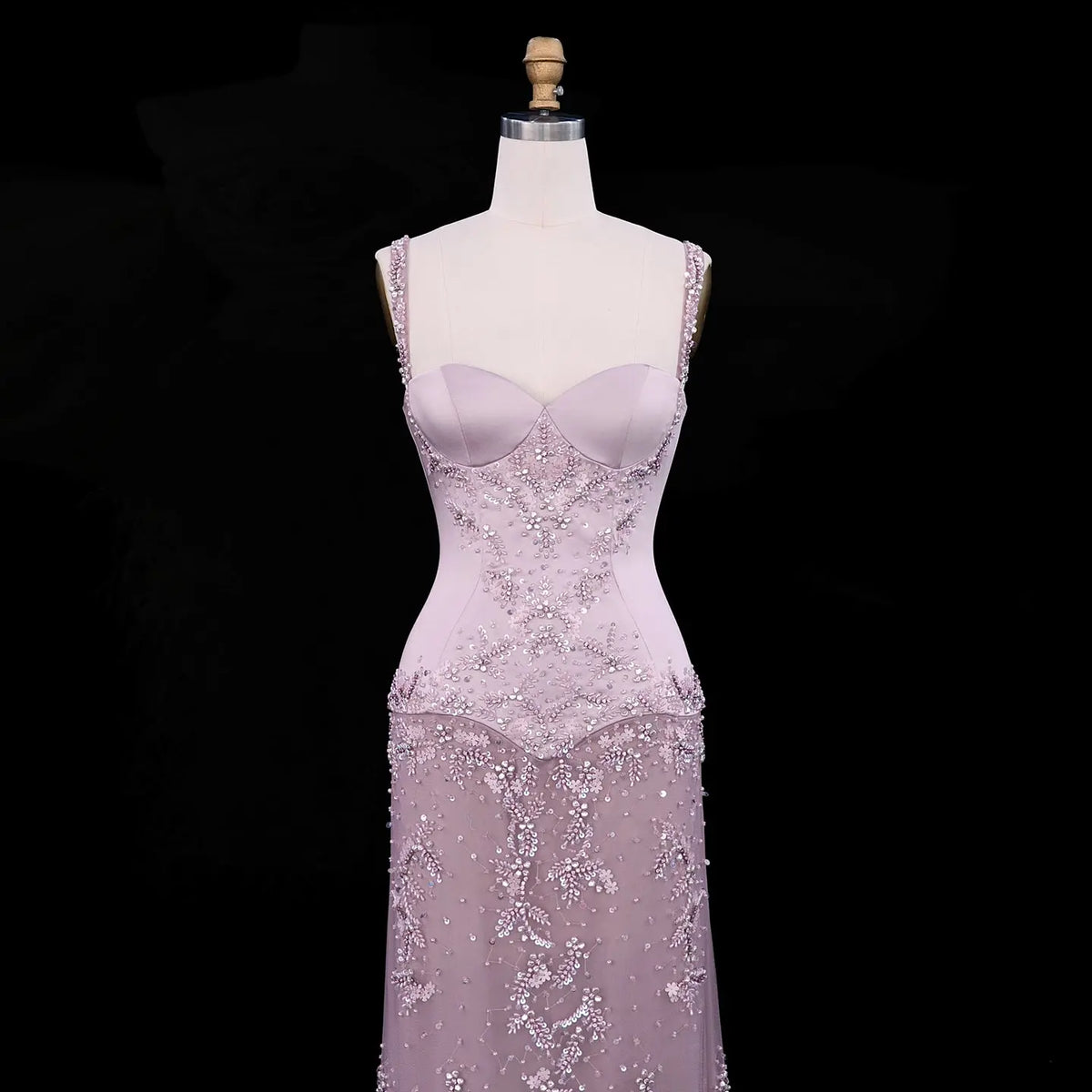Pink Bell Sleeve Mermaid Beaded Evening Dress SS211-11