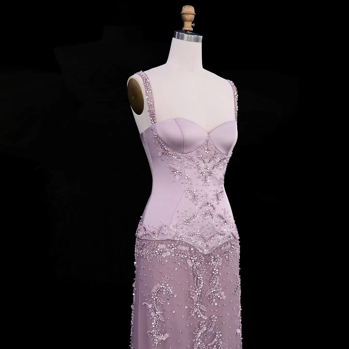Pink Bell Sleeve Mermaid Beaded Evening Dress SS211-13