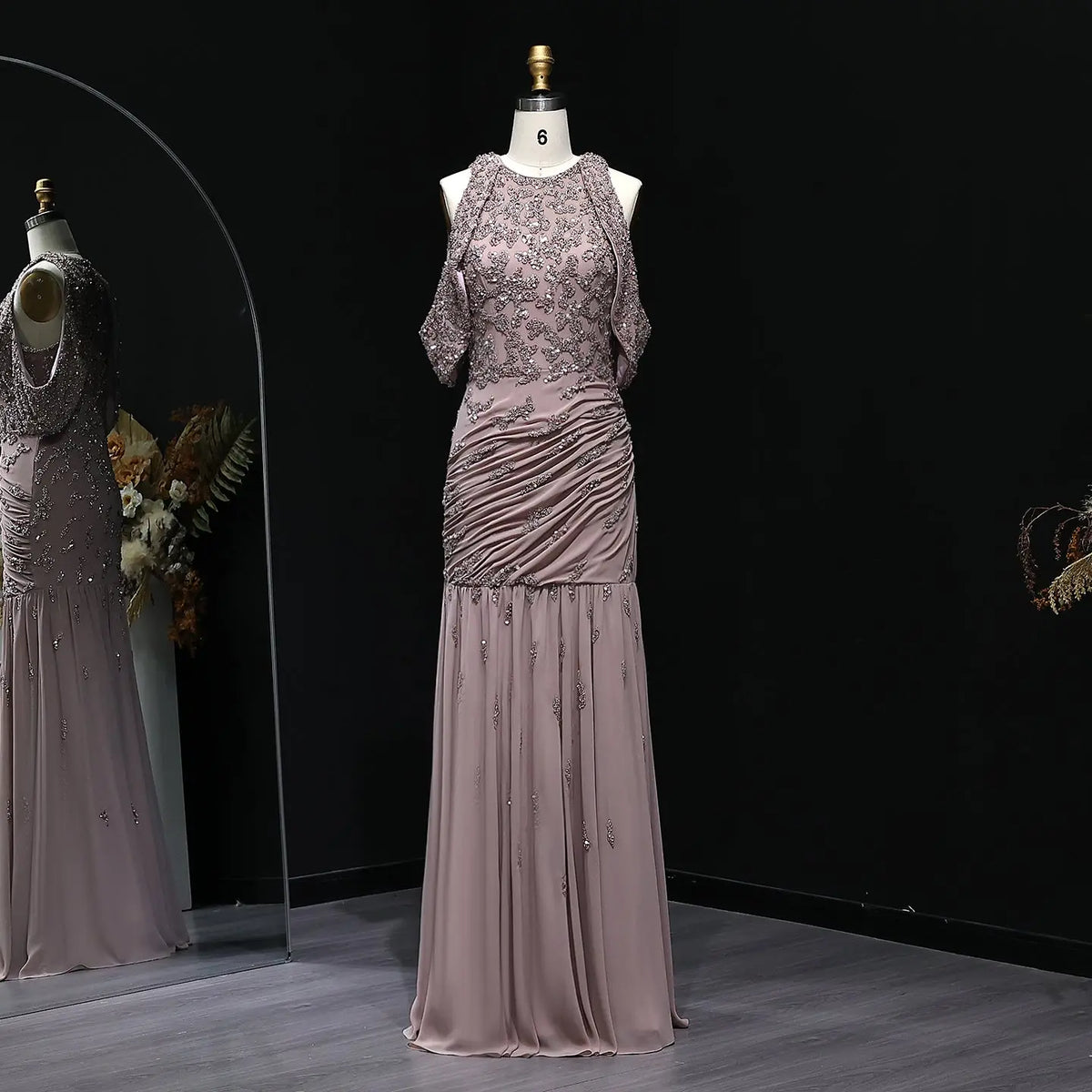 Luxury Beaded Mauve Snap Sleeves Evening Dress SS559 Luxury Beaded Mauve Snap Sleeves Evening Dress SS559