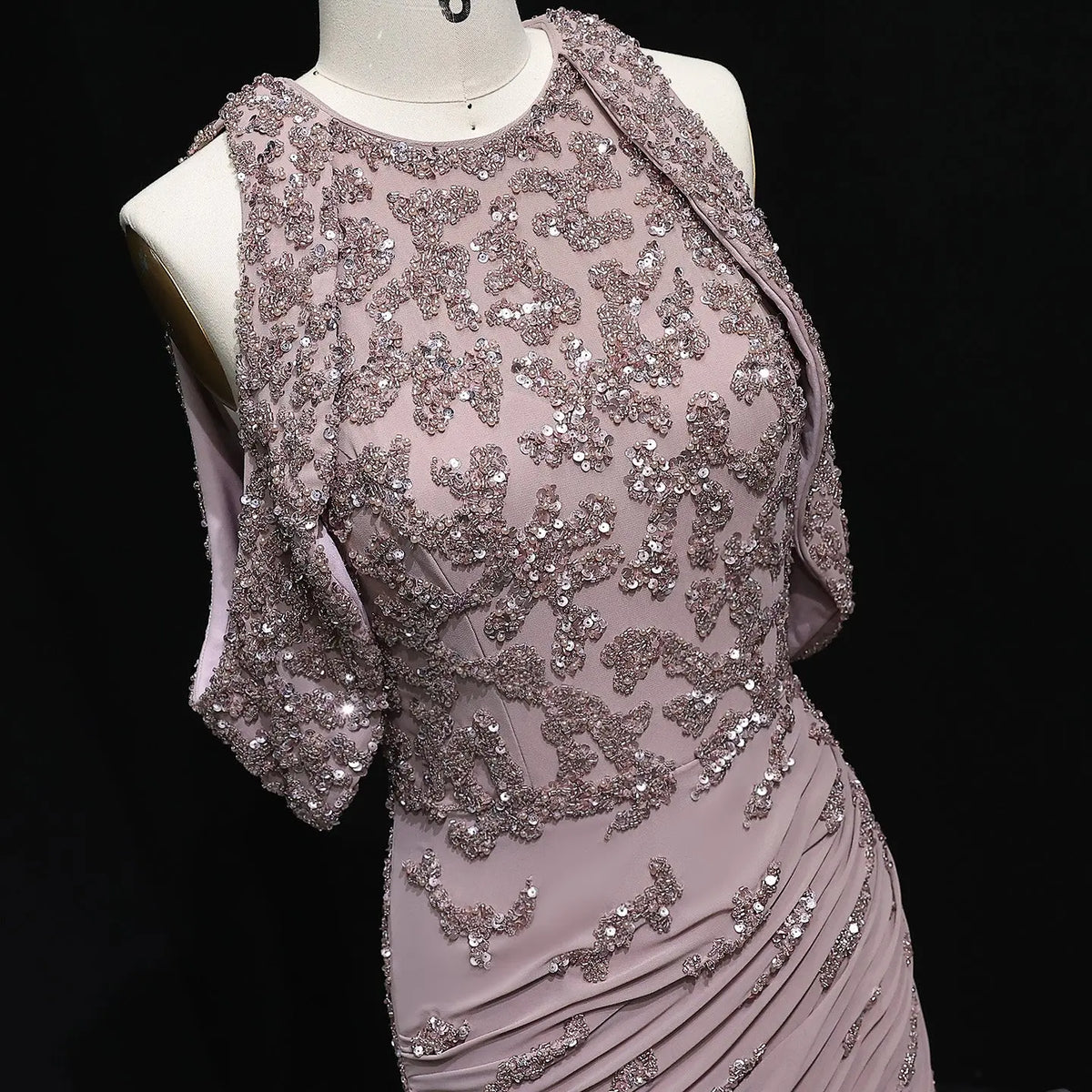 mauve cocktail dress with sleeves Long Mauve Formal Dress with Three-Quarter Sleeves Sage / 20