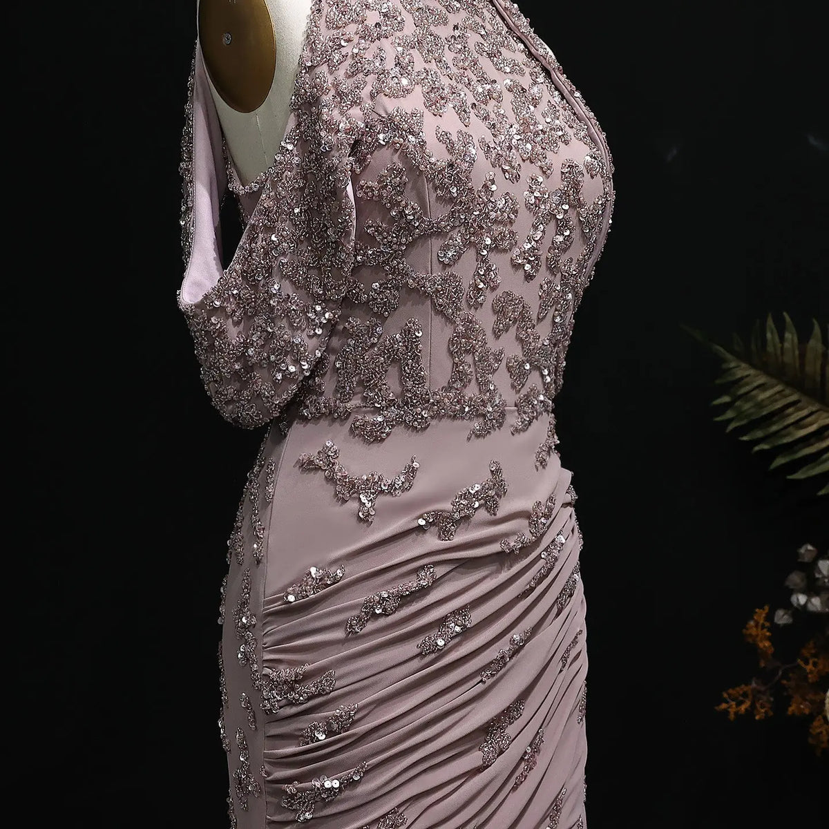 Luxury Beaded Mauve Snap Sleeves Evening Dress SS559 Luxury Beaded Mauve Snap Sleeves Evening Dress SS559