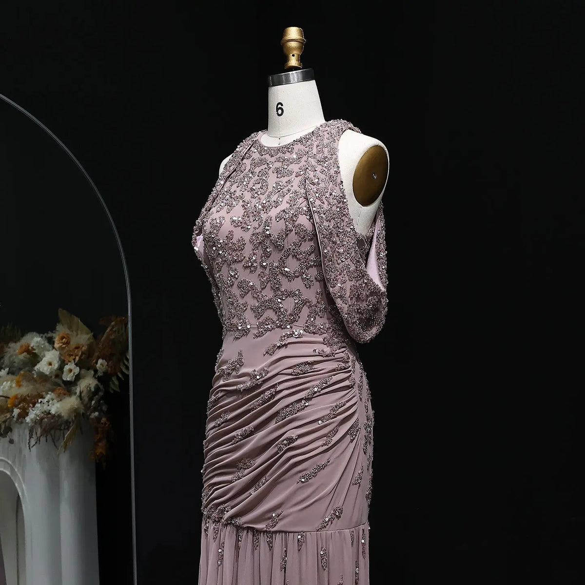 Luxury Beaded Mauve Snap Sleeves Evening Dress SS559 Luxury Beaded Mauve Snap Sleeves Evening Dress SS559