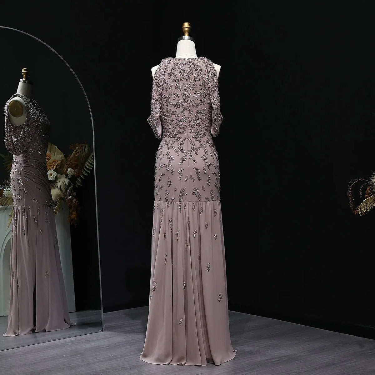 Luxury Beaded Mauve Snap Sleeves Evening Dress SS559 Luxury Beaded Mauve Snap Sleeves Evening Dress SS559