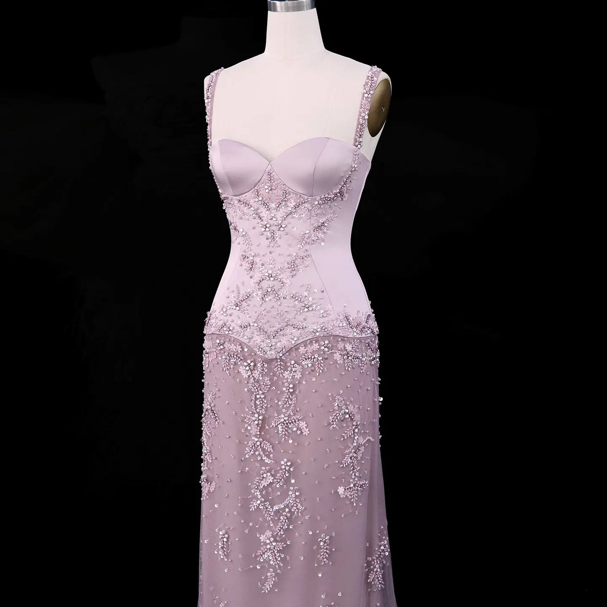Pink Bell Sleeve Mermaid Beaded Evening Dress SS211-14
