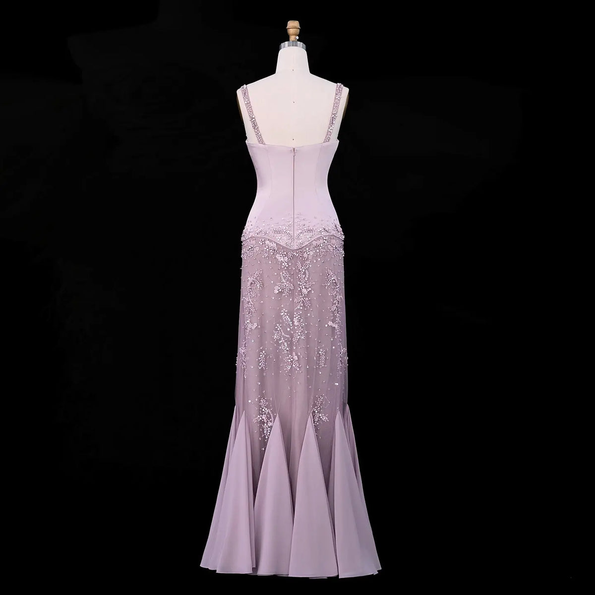 Pink Bell Sleeve Mermaid Beaded Evening Dress SS211-15