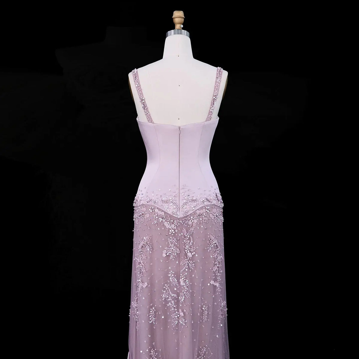Pink Bell Sleeve Mermaid Beaded Evening Dress SS211-16