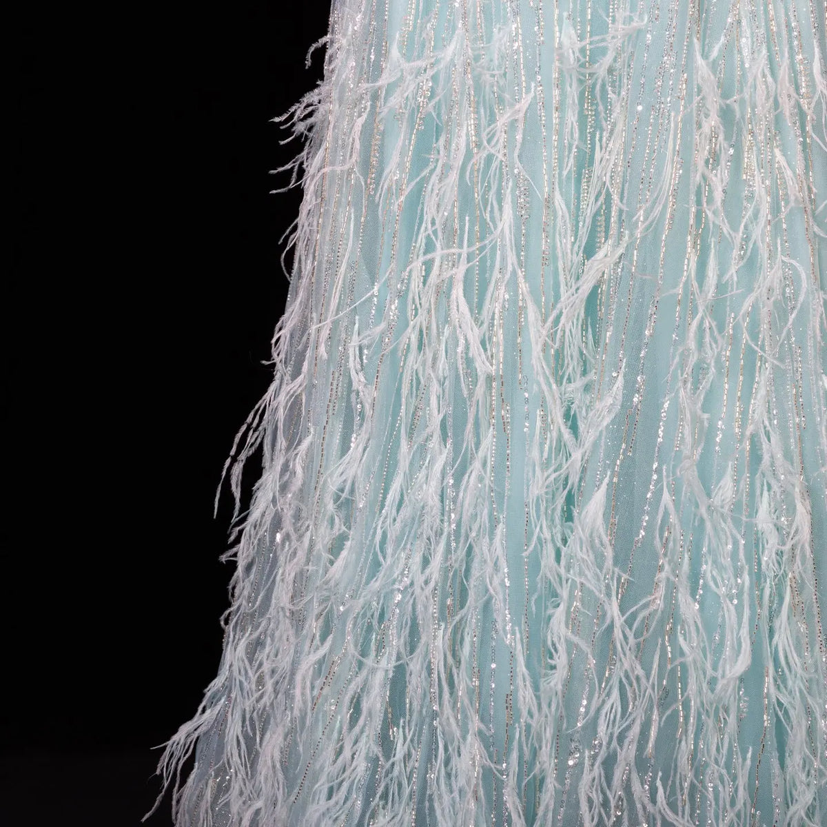 Luxury Feathers Aqua Off Shoulder Evening Dress SS435-6